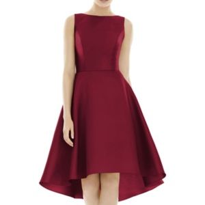 Alfred Sung Burgundy High/Low Twill Cocktail Dress